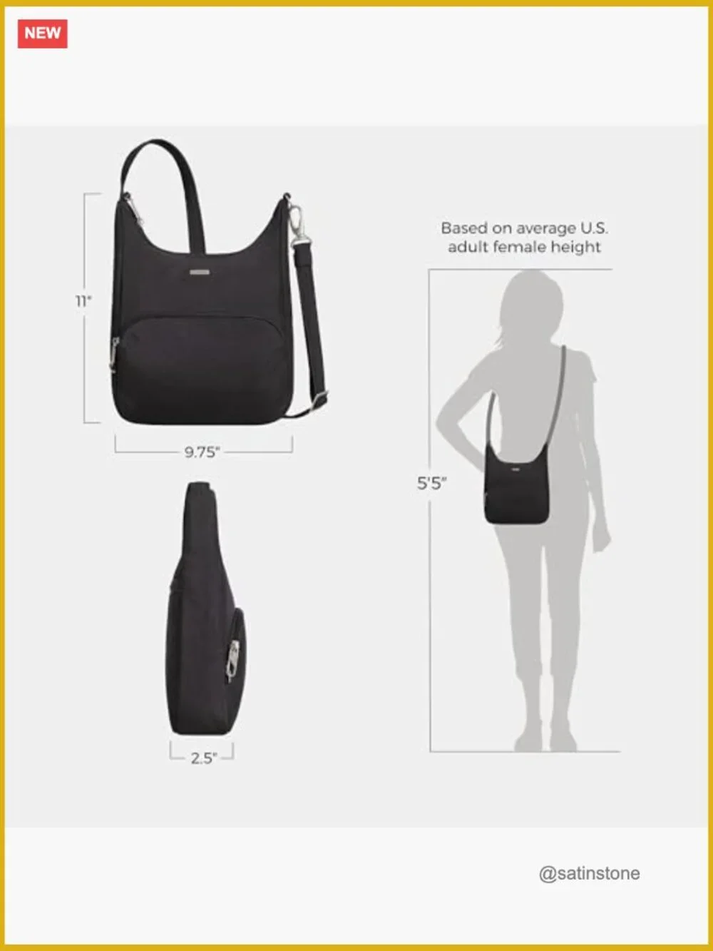 Anti-Theft Messenger Bag with RFID Protection, Locking Zippers